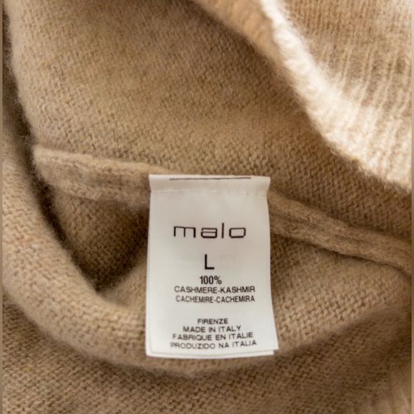 Malo 100% Cashmere Sweater L Beige Camel Mock Neck Italian Luxury Knit - Picture 5 of 7